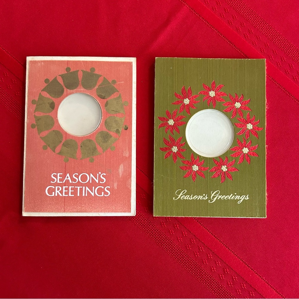 Vintage Coin Holder Christmas Cards 2 pieces Seasons Greetings Franklin Mint
